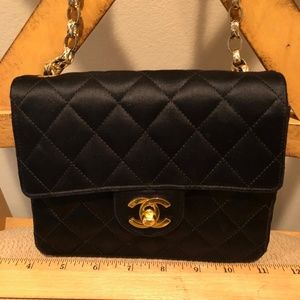 Chanel Classic Black Satin Flap Bag w/ Gold